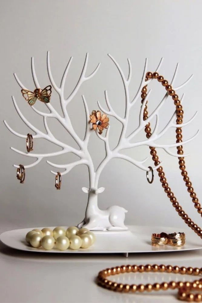 CMT Geyik Tasarımlı Beyaz Takı Standı Yüzük Küpe Kolye Askılığı Mücevher Organizer Askı