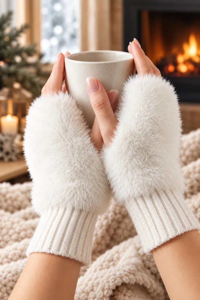 Hitit Socks Kadın 1 Çift Kışlık Parmaksız Termal Esnek Polarlı Peluş Eldiven