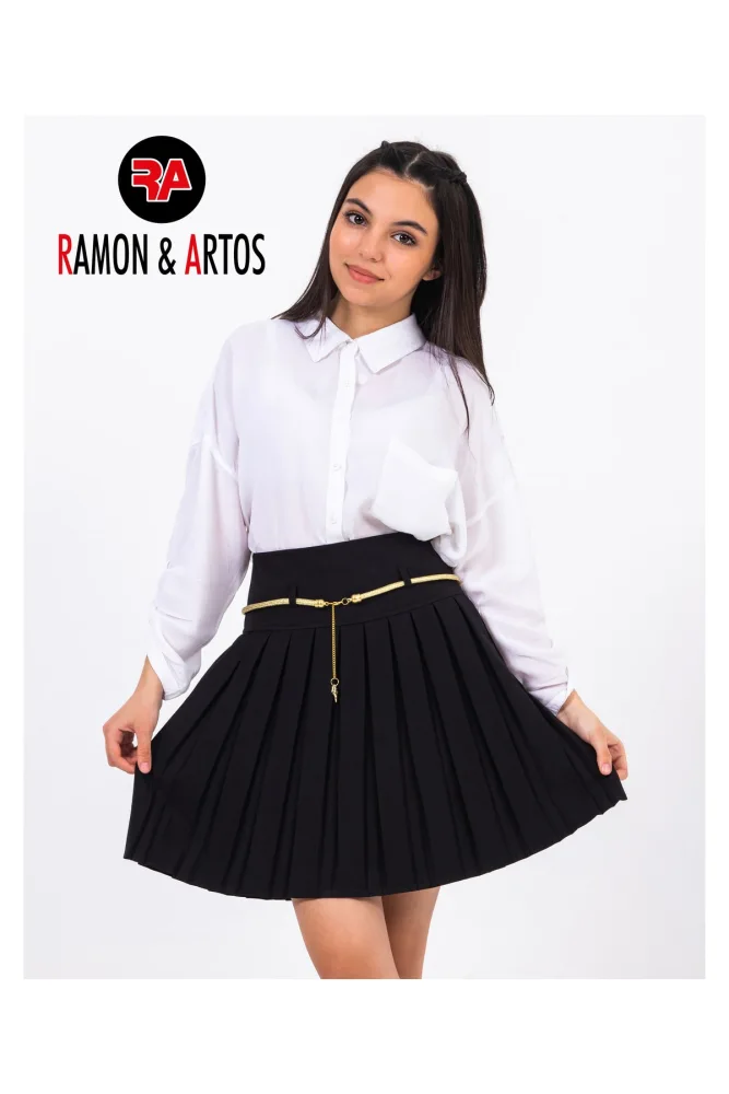RAMON&ARTOS Pliseli Krep Varak Kolye Kemer Kız Etek