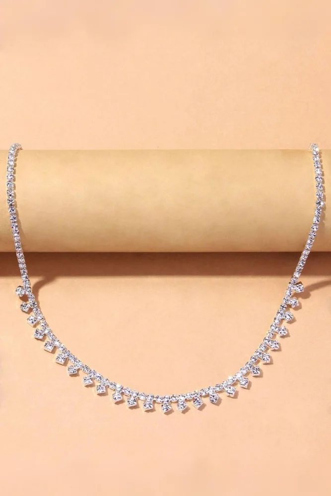 Diloshtrend Design Zirkon Taşlı Gümüş Ton Rhinestone Kolye