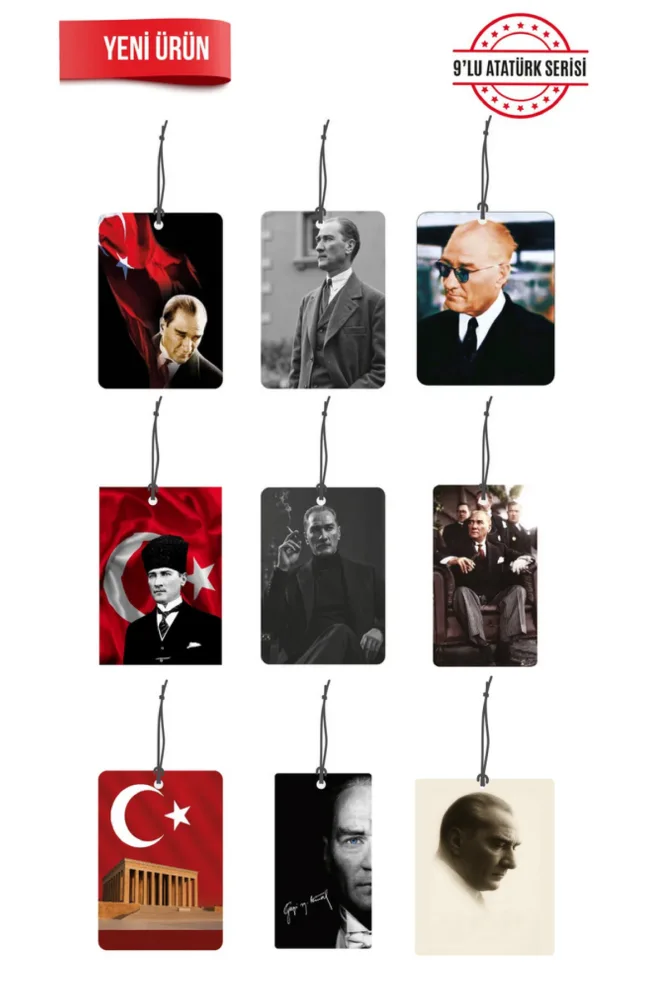 ByMeyla Kemal Atatürk Serisi 9'lu Karma Dekoratif Oto Kokusu Ve Oto Aksesuarı