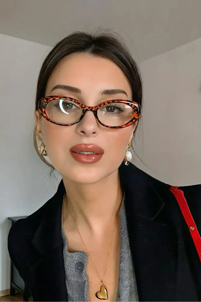 Chunky Frame Cat Eye Clasıc Vintage Leopar Mavı Işık Filtreli Gözlük